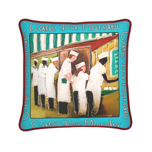 Load image into Gallery viewer, 16" x 16" Cafe Du Monde Silk Accent Pillow with Decorative Cording