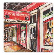 Load image into Gallery viewer, Central_Grocery_Coaster_Set_of_4_SquareStoneCoaster_Flat_Mockup.png_16150504