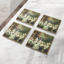 Load image into Gallery viewer, Chefs_Gathering_in_Garden_SquareStoneCoaster_4pcLifestyle_Mockup.png_16225531