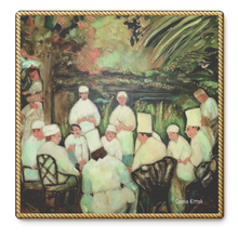 Load image into Gallery viewer, Chefs_Gathering_in_Garden_SquareStoneCoaster_Flat_Mockup.png_16225528