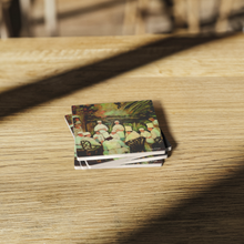 Load image into Gallery viewer, Chefs_in_the_Garden_Coaster_Set_of_4_SquareStoneCoaster_WoodTable_AS_Mockup.png_16150474
