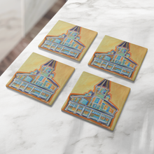 Load image into Gallery viewer, Commanders_Palace_Coaster_Set_of_4_SquareStoneCoaster_4pcLifestyle_Mockup.png_16150571