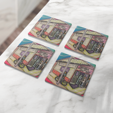 Load image into Gallery viewer, Hansens_Snowballs_Coaster_Set_of_4_SquareStoneCoaster_4pcLifestyle_Mockup.png_16196474