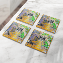 Load image into Gallery viewer, Port_of_Call_Stone_Coasters_Set_of_4_SquareStoneCoaster_4pcLifestyle_Mockup.png_16225423