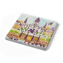Load image into Gallery viewer, St_Louis_Cathedral_coaster_set_SquareStoneCoaster_Angle_Mockup.png_16078255
