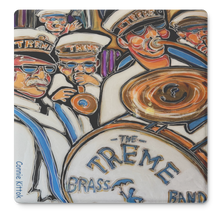 Load image into Gallery viewer, Treme_Brass_Band_Coaster_Set_of_4_SquareStoneCoaster_Flat_Mockup.png_16150476
