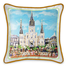 Load image into Gallery viewer, 16&quot; x 16&quot; St Louis Cathedral Silk pillow with trim