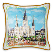 Load image into Gallery viewer, 16&quot; x 16&quot; St Louis Cathedral Silk pillow with trim