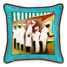 Load image into Gallery viewer, 16&quot; x 16&quot; Cafe Du Monde Silk Accent Pillow with Decorative Cording